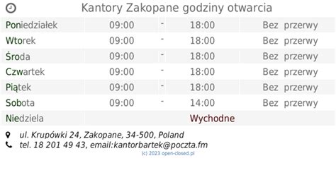 Kantory godziny otwarcia Rybnik 